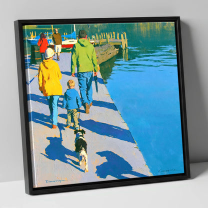 Vibrant Ambleside Family Dog Walk gifts for dog walkers canvas wall art in black frame