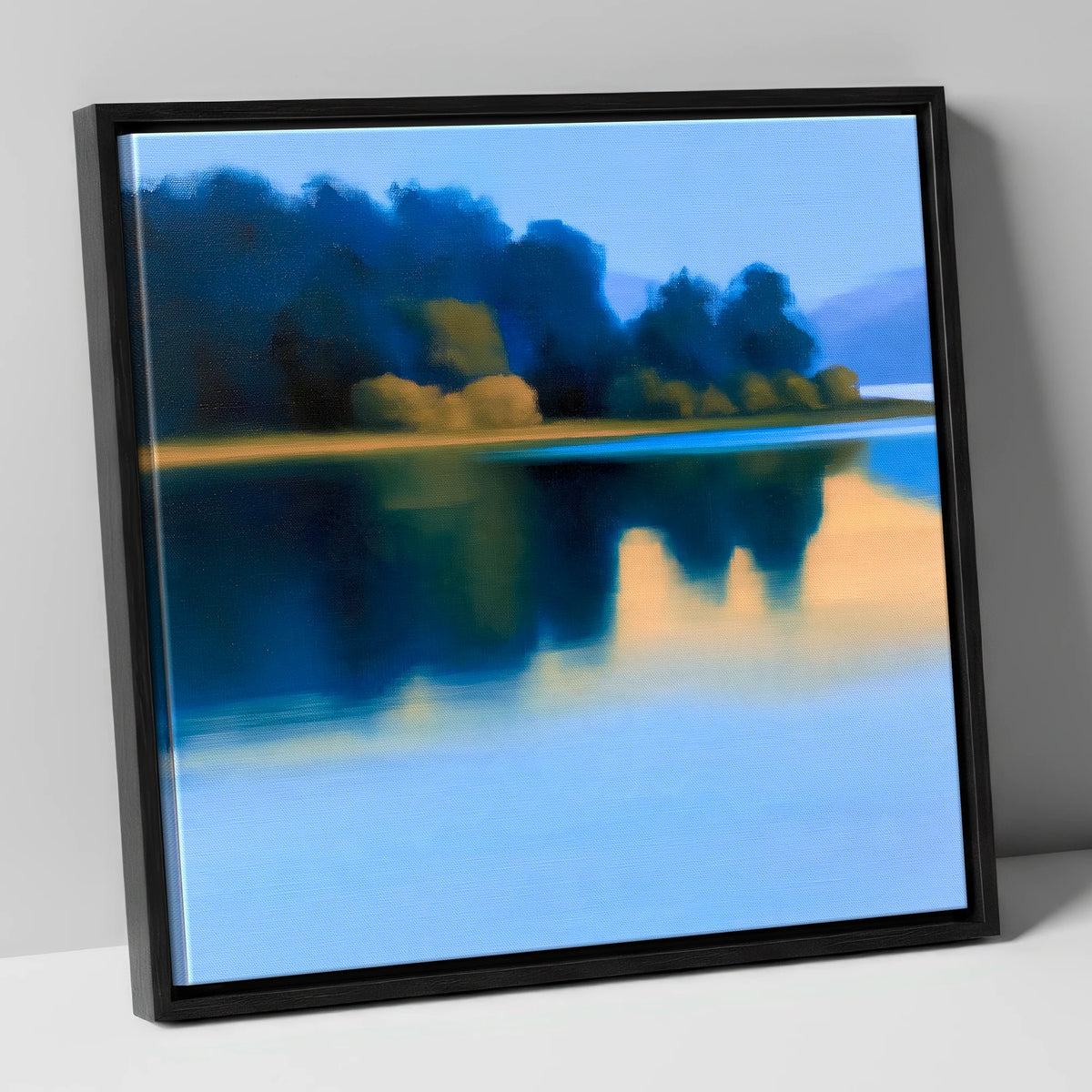 Deep Blue Lake Reflections lake district lake canvas wall art in black frame
