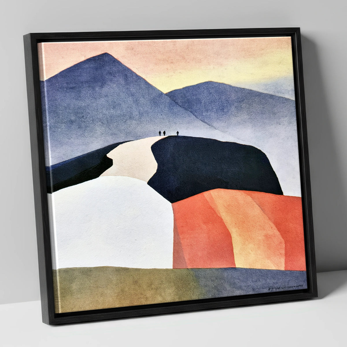 Fell Summit in Terracotta and Indigo lake district fell canvas wall art in black frame