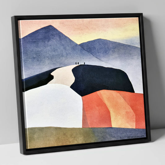 Fell Summit in Terracotta and Indigo lake district fell canvas wall art in black frame