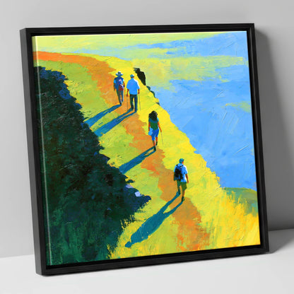 Fell Walkers on a Sunlit Ridge lake district fell canvas wall art in black frame
