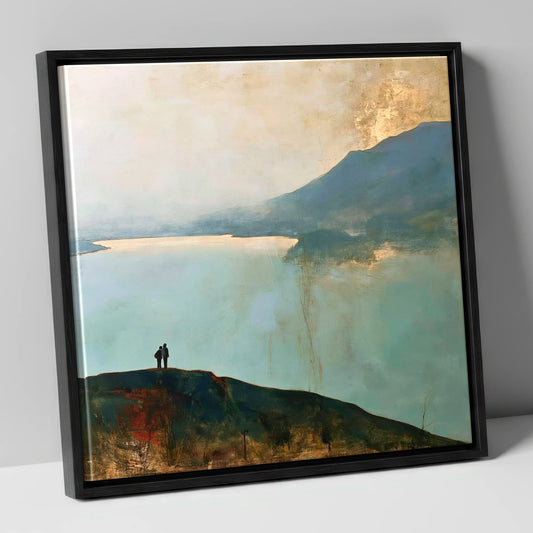 Catbells Walkers in Golden Light lake district fell canvas wall art in black frame