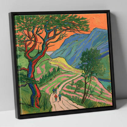 Fell Path Beneath an Orange Sky lake district walking canvas wall art in black frame