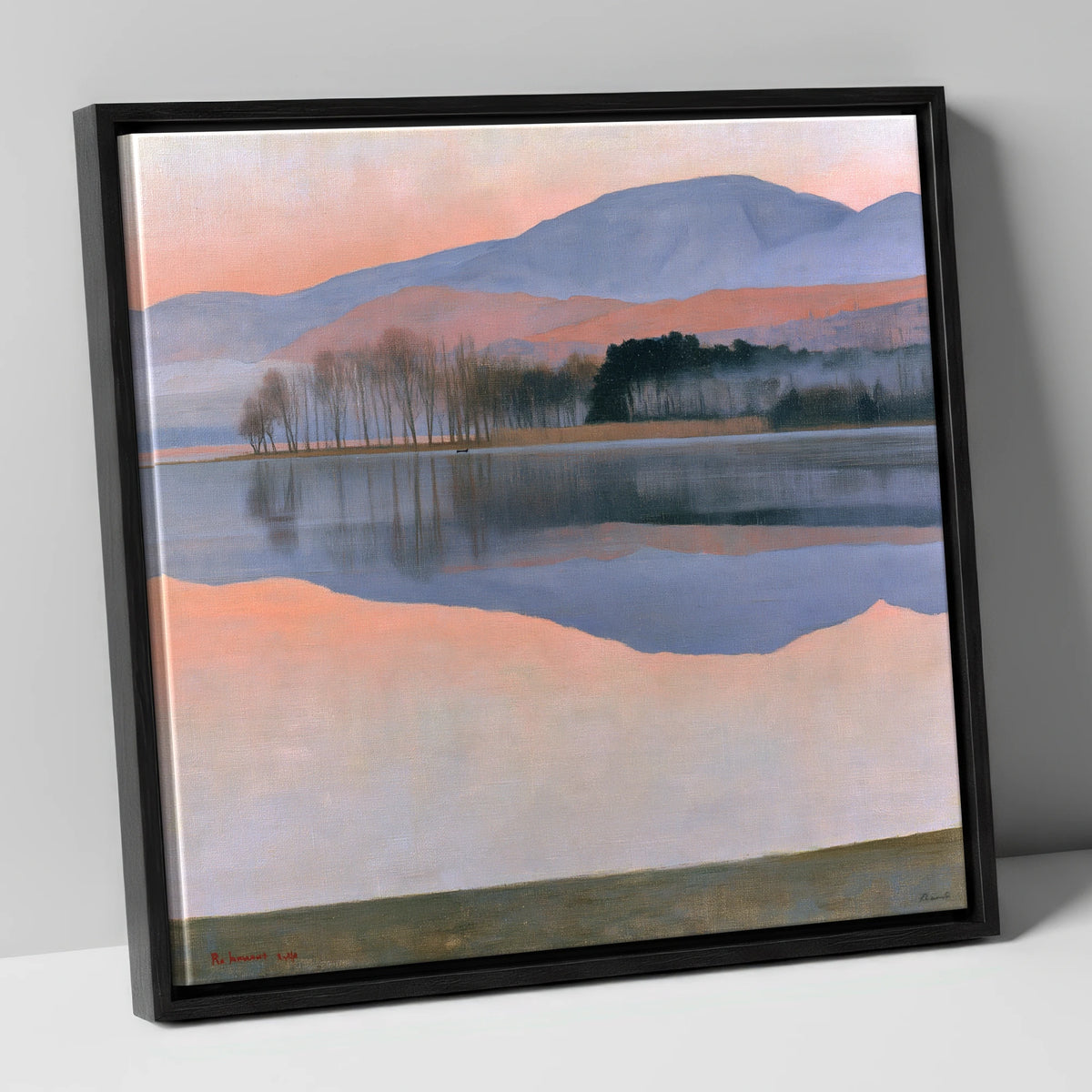 Pastel Dawn Lake Reflection lake district lake canvas wall art in black frame