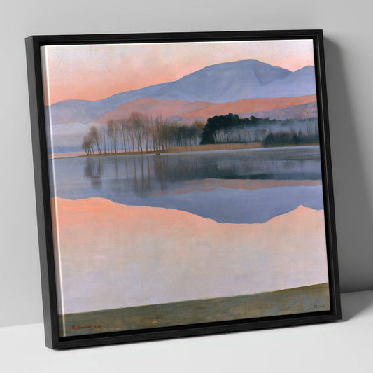 Pastel Dawn Lake Reflection lake district lake canvas wall art in black frame