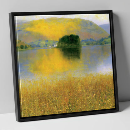 Golden Fells at Grasmere lake district lake canvas wall art in black frame