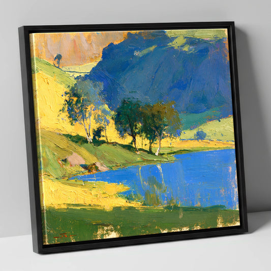 Golden Fells and Deep Blue Lake lake district lake canvas wall art in black frame