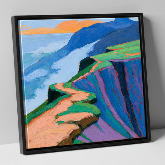 Vibrant Mountain Ridge Path lake district fell canvas wall art in black frame