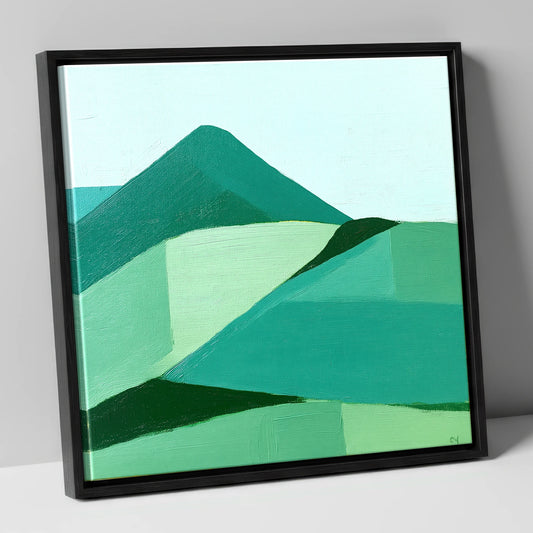 Abstract Green Catbells Fell lake district fell canvas wall art in black frame