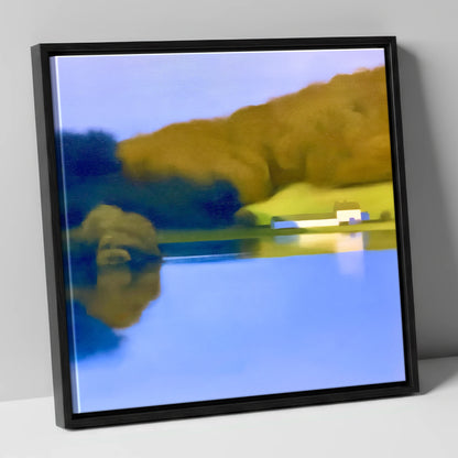 Mirrored Islet on Coniston Water lake district lake canvas wall art in black frame