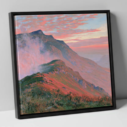 Mountain Ridge in Coral Mist lake district fell canvas wall art in black frame