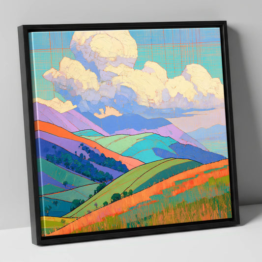 Vibrant Rolling Fells Under Cloud lake district fell canvas wall art in black frame