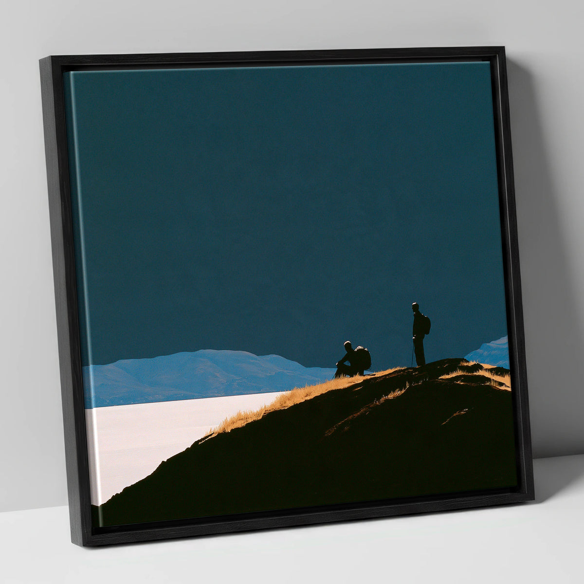 Silhouetted Walkers on Catbells lake district fell canvas wall art in black frame