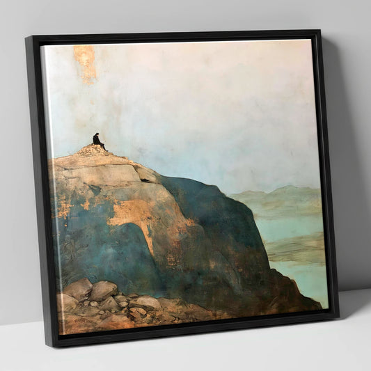 Silhouette on Scafell Pike Summit lake district fell canvas wall art in black frame