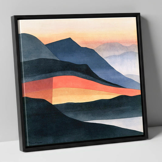 Charcoal and Terracotta Summit View lake district fell canvas wall art in black frame