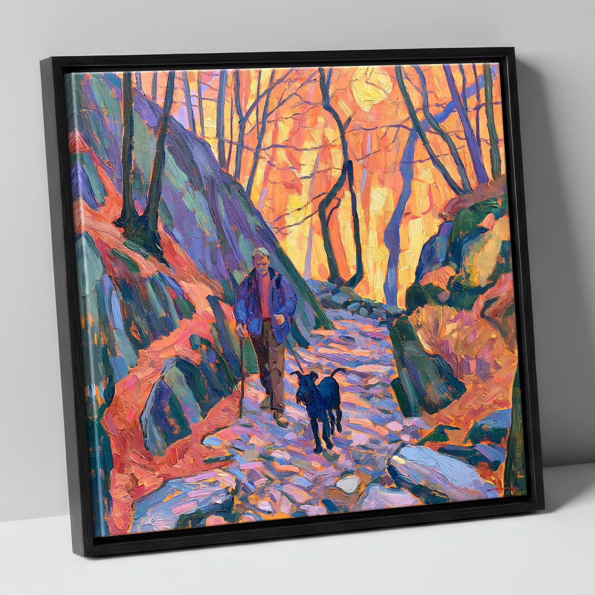 Vibrant Aira Force Dog Walk gifts for dog walkers canvas wall art in black frame
