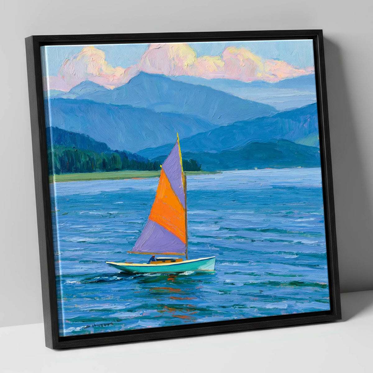 Vibrant Lake District Sailing lake district walking canvas wall art in black frame