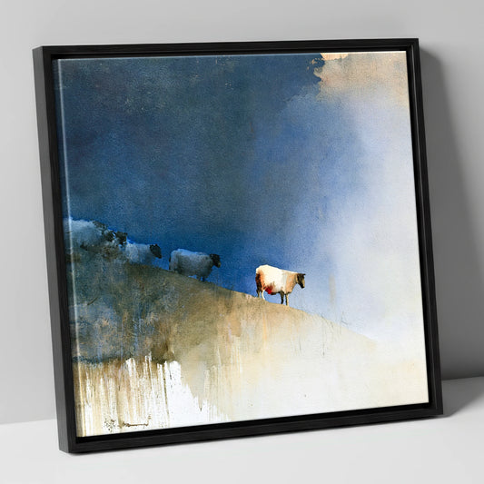 Herdwick Sheep Against Indigo Sky lake district wildlife canvas wall art in black frame