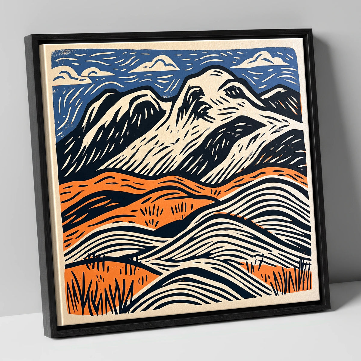Bowfell Over Orange Fells lake district fell canvas wall art in black frame