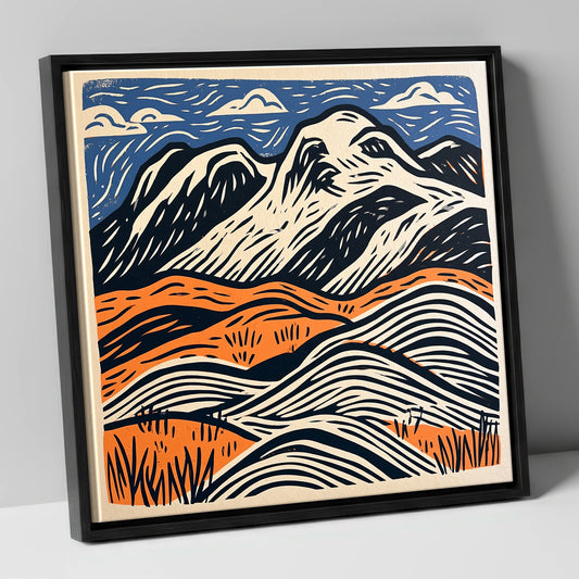 Bowfell Over Orange Fells lake district fell canvas wall art in black frame