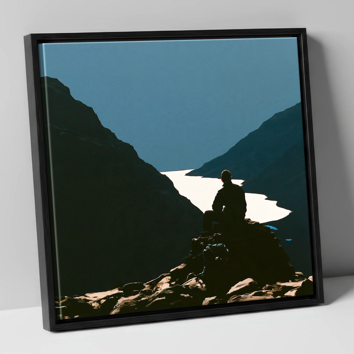Walker Silhouette on Great Gable lake district fell canvas wall art in black frame