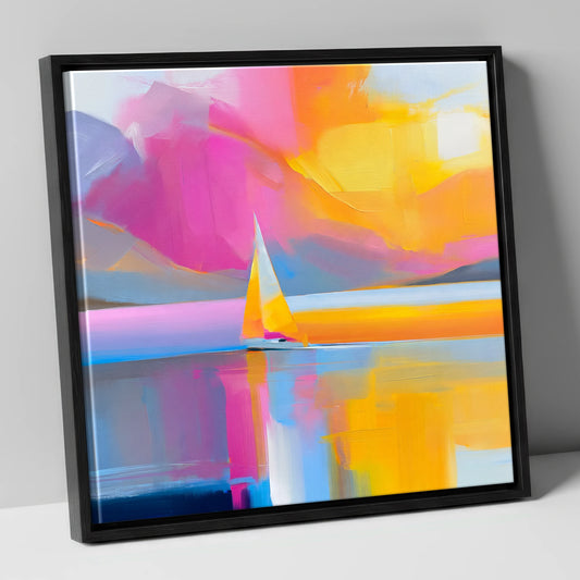 Vibrant Sailboat on the Lake lake district walking canvas wall art in black frame