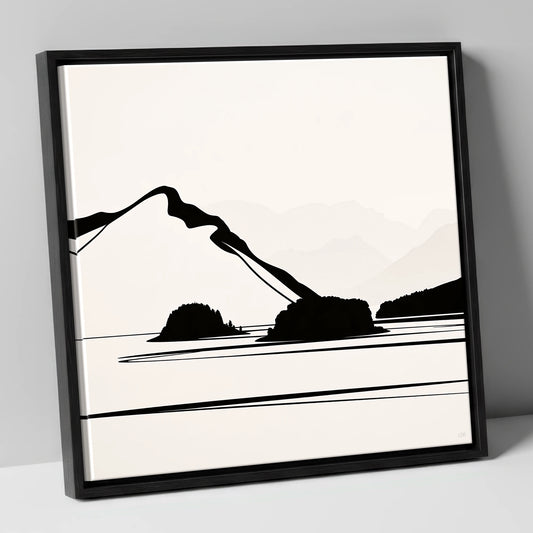 Minimalist Derwentwater And Catbells lake district lake canvas wall art in black frame