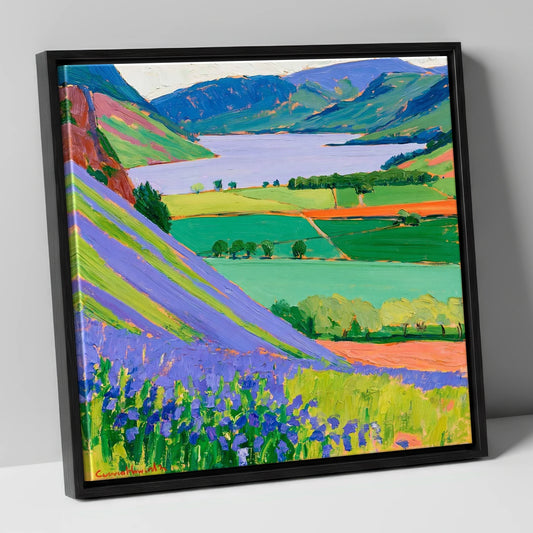 Purple Rannerdale Above Crummock Water lake district lake canvas wall art in black frame