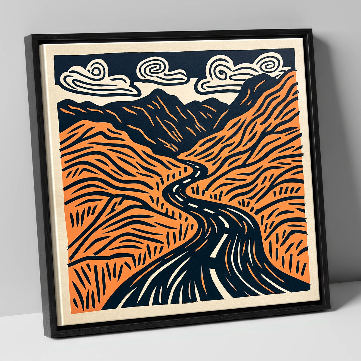 Bold Hardknott Pass Mountain Road lake district valley canvas wall art in black frame