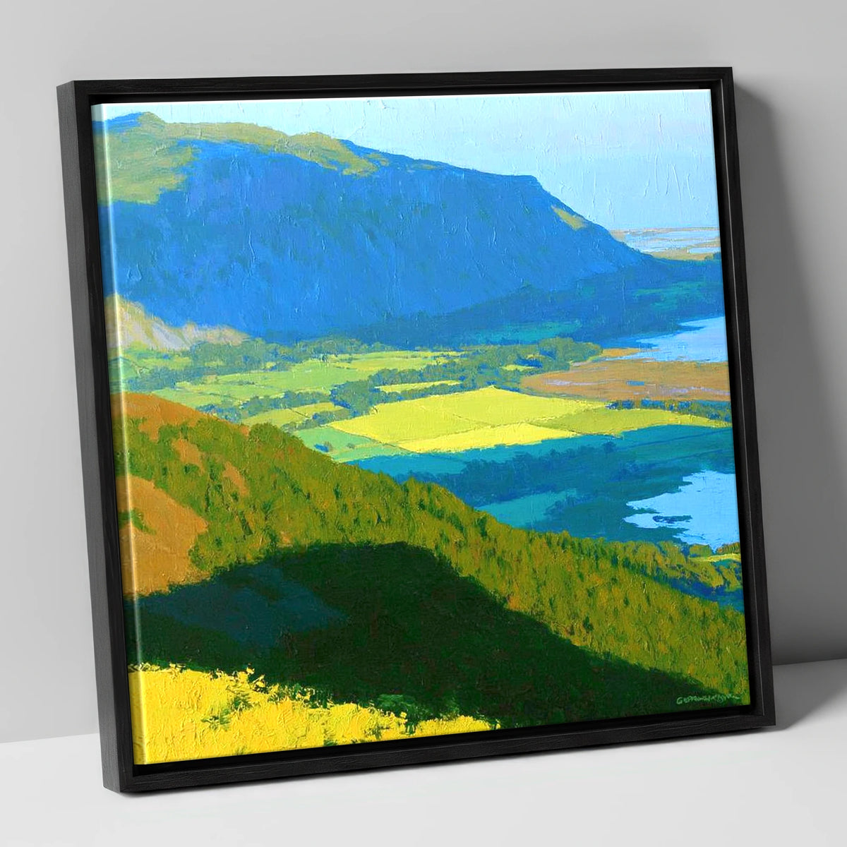 Ullock Pike Over Sunlit Fields lake district fell canvas wall art in black frame