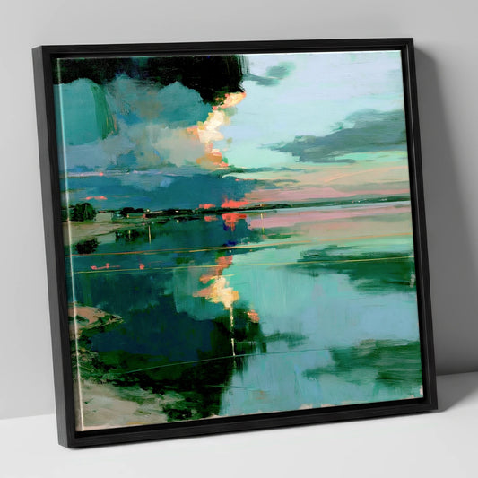 Fiery Sky Lake Reflections lake district lake canvas wall art in black frame