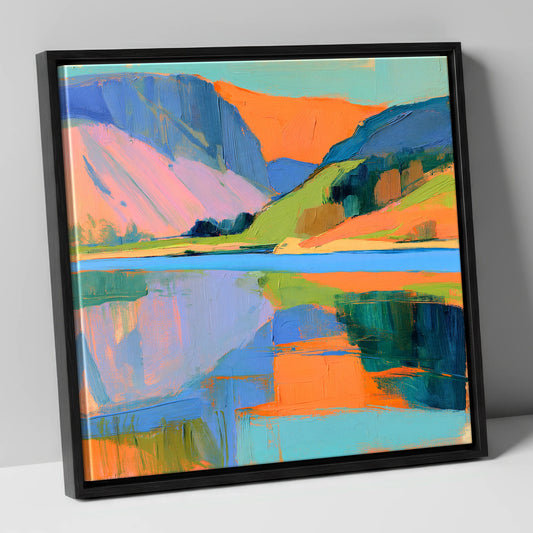 Vibrant Lake and Fell Reflections lake district lake canvas wall art in black frame
