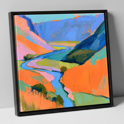 Bold Winding River Valley lake district waterfall canvas wall art in black frame