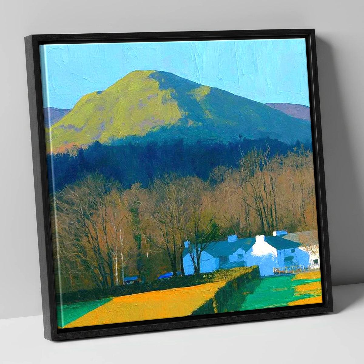 Luminous Latrigg Above White Buildings lake district fell canvas wall art in black frame