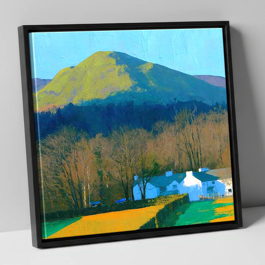Luminous Latrigg Above White Buildings lake district fell canvas wall art in black frame