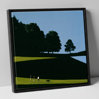 Tarn Hows Dog Walk Silhouettes gifts for dog walkers canvas wall art in black frame