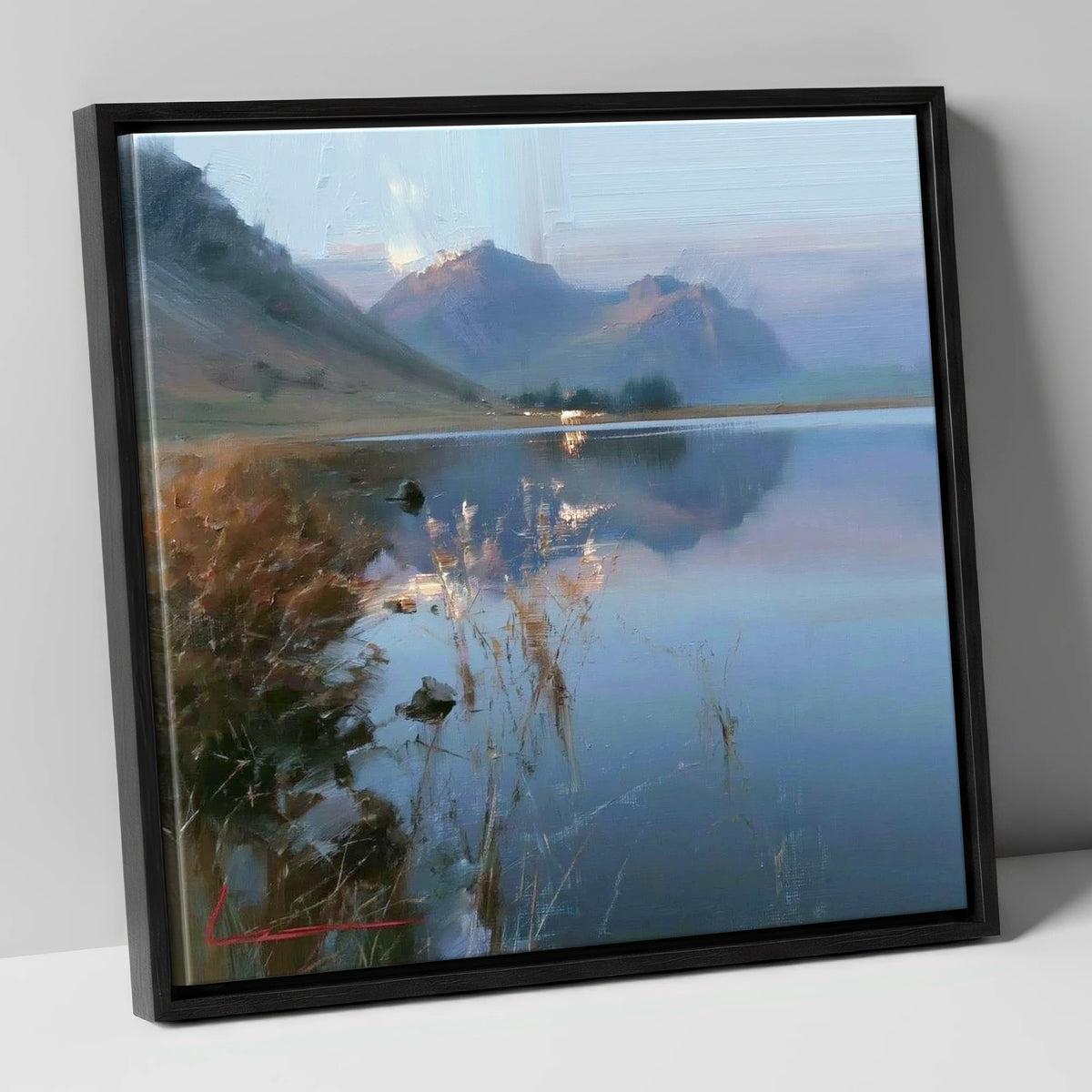 Still Reflections at Loweswater lake district lake canvas wall art in black frame