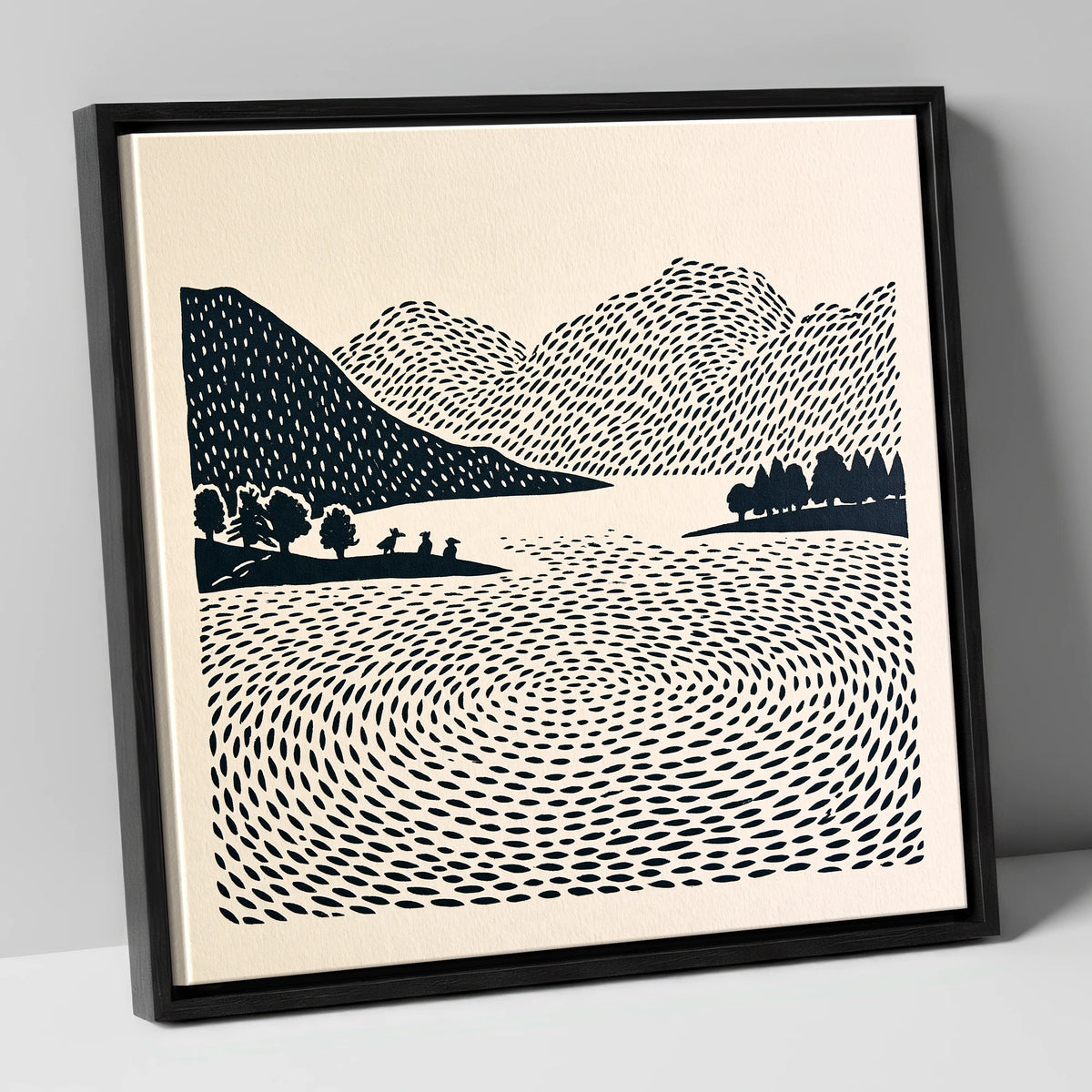 Graphic Grasmere Lake and Fells lake district lake canvas wall art in black frame