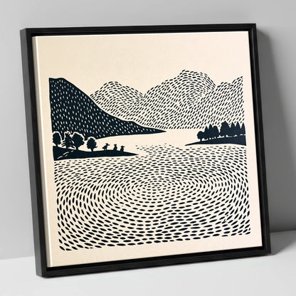 Graphic Grasmere Lake and Fells lake district lake canvas wall art in black frame