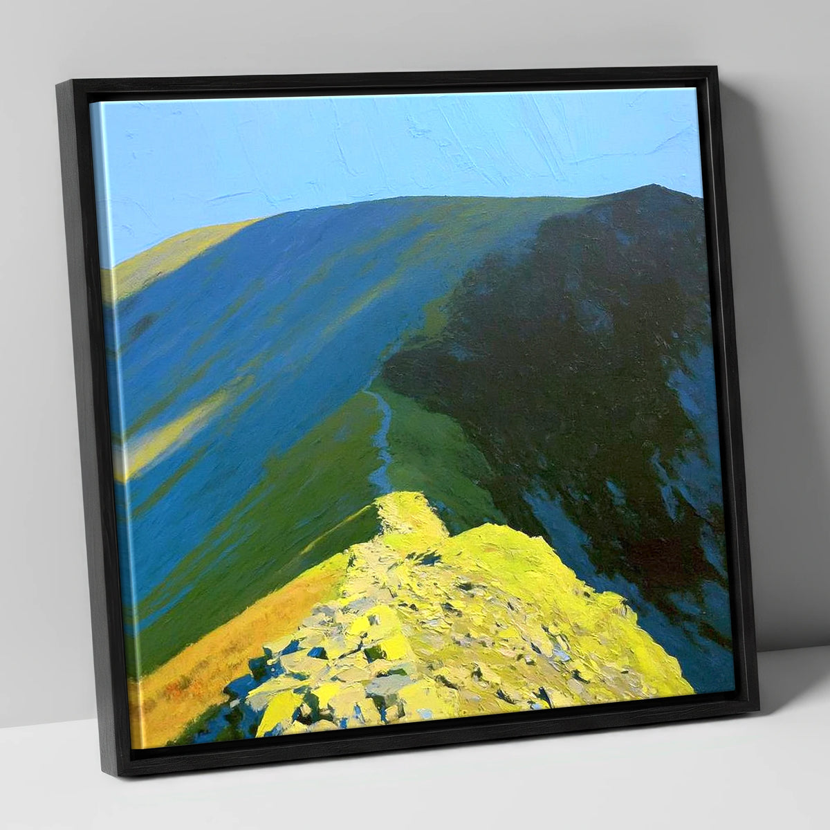 Sunlit Path up Wandope Ridge lake district fell canvas wall art in black frame