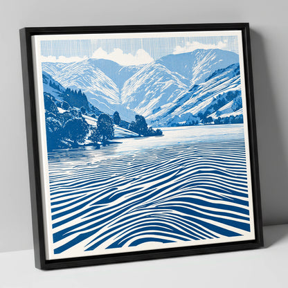 Cobalt Blue Ullswater Fells lake district lake canvas wall art in black frame