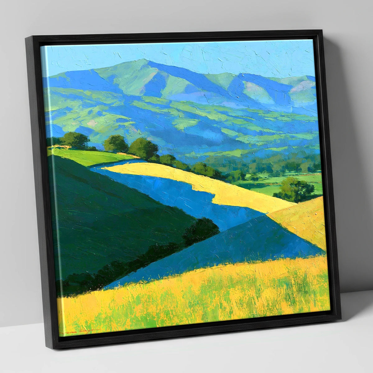 Sunlight and Cloud Shadows over Fells lake district sky canvas wall art in black frame