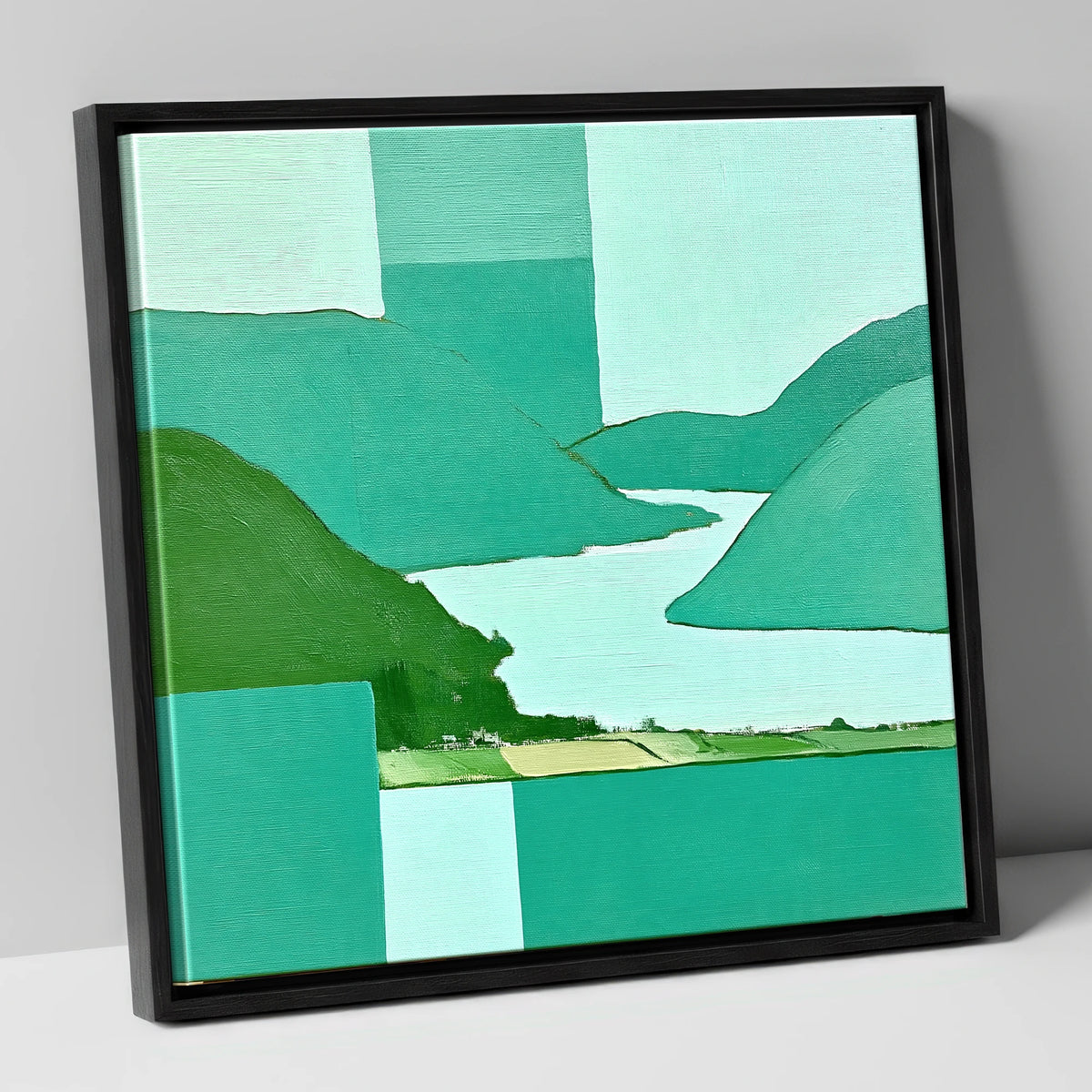 Abstract Glenridding and Ullswater lake district village canvas wall art in black frame