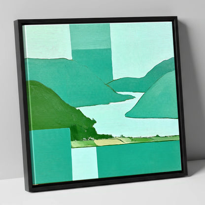 Abstract Glenridding and Ullswater lake district village canvas wall art in black frame