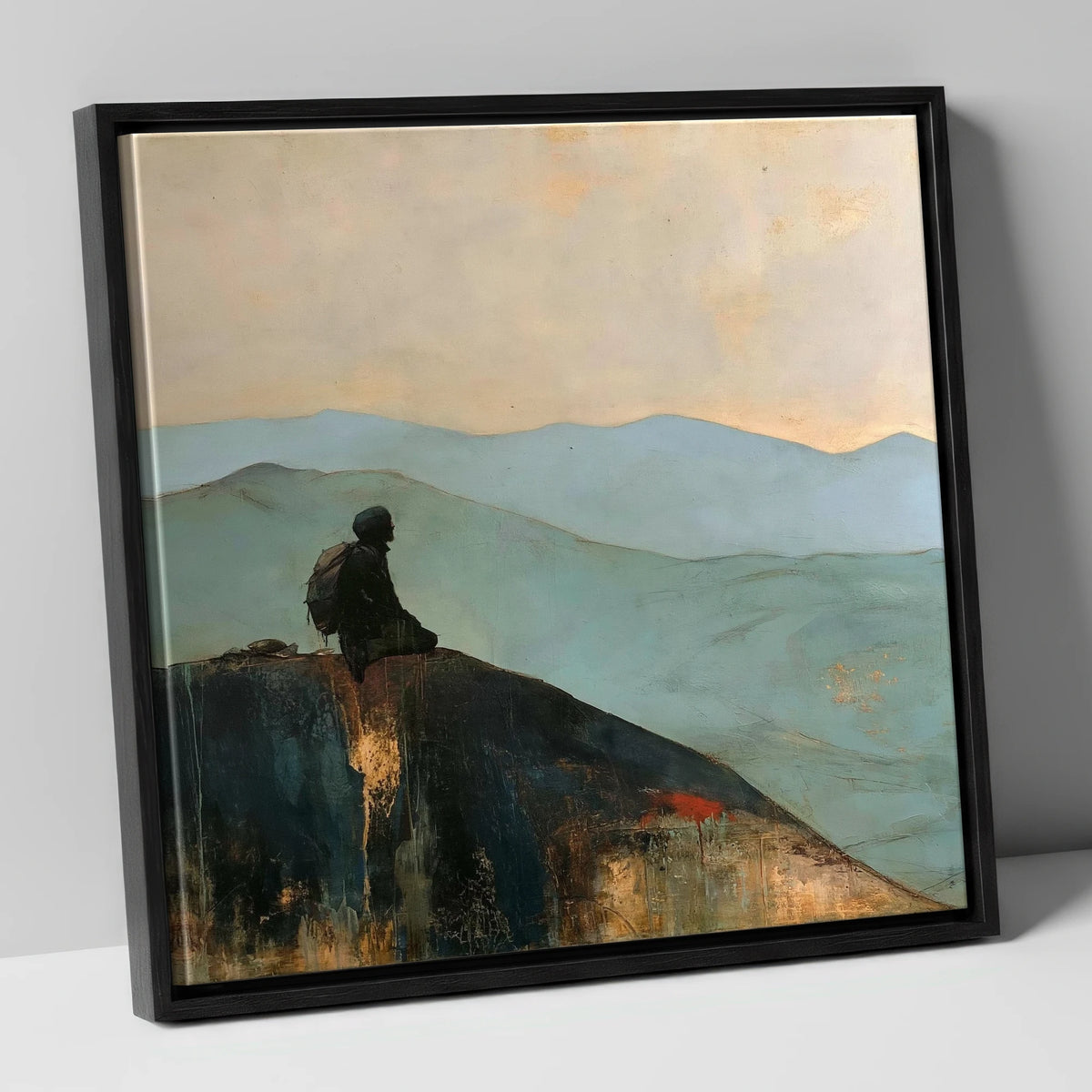 Silhouetted Walker on Blencathra Escarpment lake district fell canvas wall art in black frame