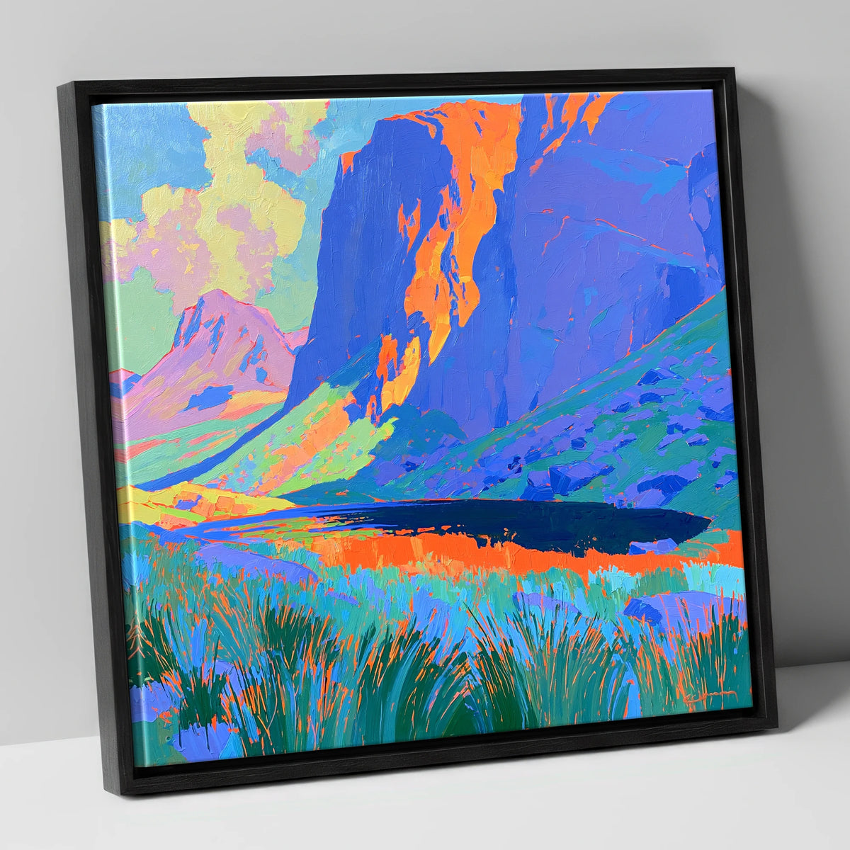 Vibrant Pavey Ark over Stickle Tarn lake district fell canvas wall art in black frame