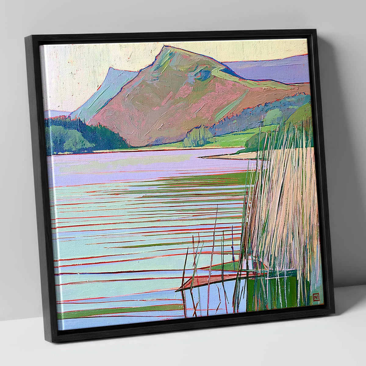 Grasmere Lake In Pastel Tones lake district lake canvas wall art in black frame
