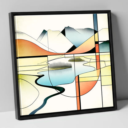 Abstract Geometric Elter Water lake district lake canvas wall art in black frame