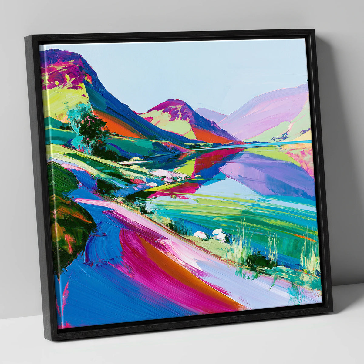 Vibrant Fells Across the Lake lake district lake canvas wall art in black frame