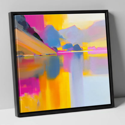 Loweswater Fells in Bold Magenta lake district lake canvas wall art in black frame